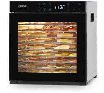 VEVOR Deshidratador de Alimentos 10 Bandejas de Acero Inoxidable Secador de Alimentos Eléctrico 1000 W con Temperatura Ajustable y Temporizador de 48 Horas para Cecina, Frutas, Verduras, Hierbas