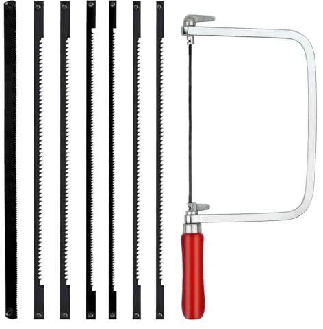 Sierra de Hoja Marquetería con 7 Hojas (14/18/24 Dientes) y Arco para Metal y Madera Giratorio 360 Grados Segueta para Marquetería Arco Sierra, para Calar Sierra Proyectos Cortes Precisos