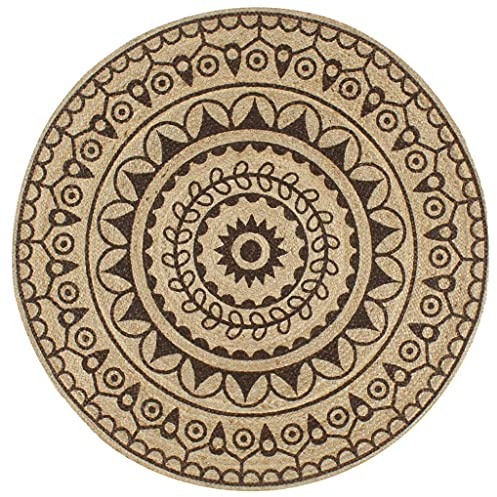 Iiaky 133705 Tappeto Lavorato a Mano in Juta con Stampa Marrone Scuro 120 cm Tappeto in Juta,100% Fibra di Iuta Naturale,Tappeto Morbido e ad Alta Resistenza,Tessuto a Mano,Soggiorno,Camera da Letto,T