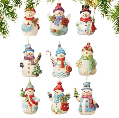 Muñeco de Nieve navideños,Árbol de Navidad Decorativo Colgante Decorativos Decorativos | 9 Uds Figuras de Madera Colgantes Coleccionable Adecuado para Cocina, Jardín, Pared, Ventana, Terraza