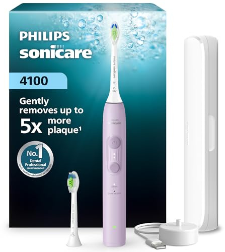 Philips Sonicare série 4100 – Brosse à dents électrique sonique, capteur de pression, 4 réglages, fonction EasyStart, SmarTimer, 21 jours d’autonomie, coloris lilas, modèle HX4042/47, [Nouveau]