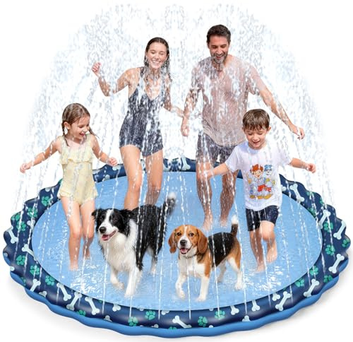 HaoVrisn Juegos de Agua para Niños Exterior, 200CM Juegos Piscina para Niños, Splash Pad Juegos Exterior Niños con Huellas y Dibujos de Huesos, Antideslizante y Fondo de PVC Espesado (200CM)
