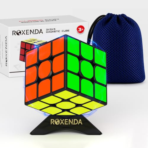 ROXENDA Magnetic 3x3 Speed Cube, Lightweight 60.67g Puzzle with Stand & Bag