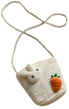 NULYLU Bolso Bandolera de Paja para Niña, Cubo Pequeño de Playa | Ligero y Ordenado, para Juguetes Pequeños y Accesorios de Pelo, Uso Diario y Salidas de Verano, Beige