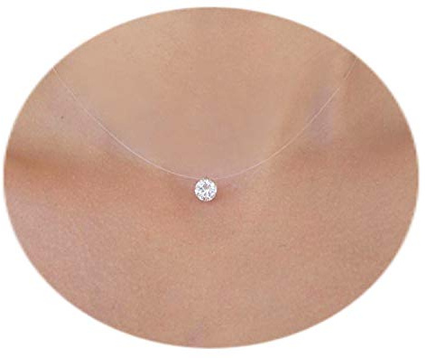 Collier transparent - finition ARGENT 925 - Petit ou Grand Solitaire Elements Pure Brillance ™ - Fil de Nylon/Pêche - invisible - Ras de cou - Pendentif brillant suspendu - Diamant Zircon