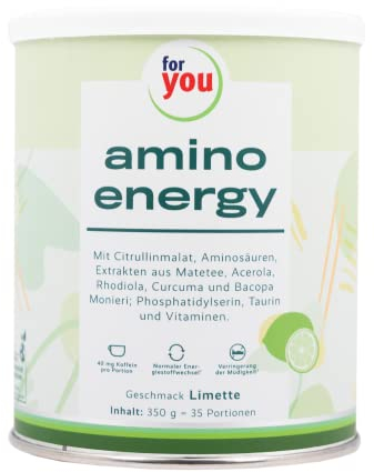 amino energy Limette - Pre-Workout-Booster - 350g Aminosäuren Pulver mit Citrullin Malat, Dextrin, L-Tyrosin, Taurin, Koffein aus Mate-Tee Extrakt - für mehr Energie Konzentration