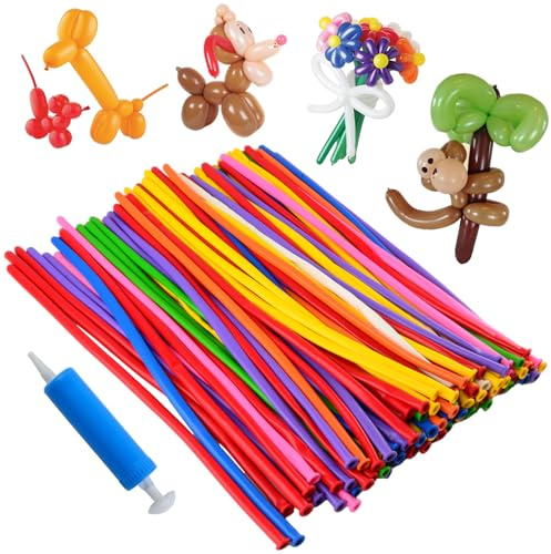 HoveBeaty Latex Twisting Balloons, 260Q Animal Magic Long Balloons Assorted Color with Pump for Animal Shape Party, Clowns, Wedding Decoration Party Supplies (100 Pack)