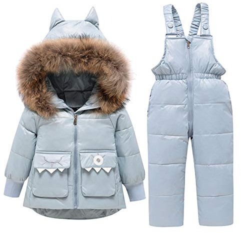 amropi Traje de Nieve Niña Niño Chaqueta con Capucha + Pantalones 2 Piezas Invierno Conjunto de Esquí Azul Claro,4-5 años