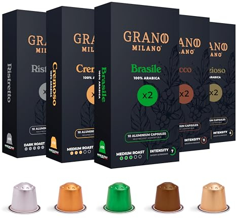 Grano Milano Variety Pack Coffee Capsules - 100 Aluminium Coffee Pods Compatible With Nespresso Original Line, Medium And Dark Roast, Made In Italy