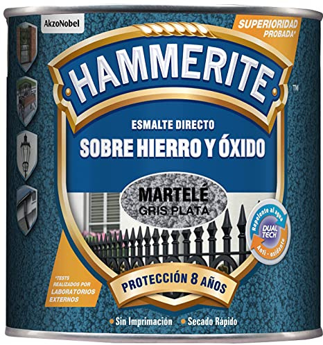 Hammerite Esmalte directo sobre hierro y óxido, Martelé, Color Gris Plata, 2.5 L (Paquete de 1)