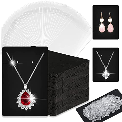 Devenirriche 200 PCS Earring Display Card Set, 100 Rubber Earring Stopper Backs 50 Self Adhesive Sealing Storage Bags 50 Jewellery Display Cards for DIY Jewelry Supplies Making
