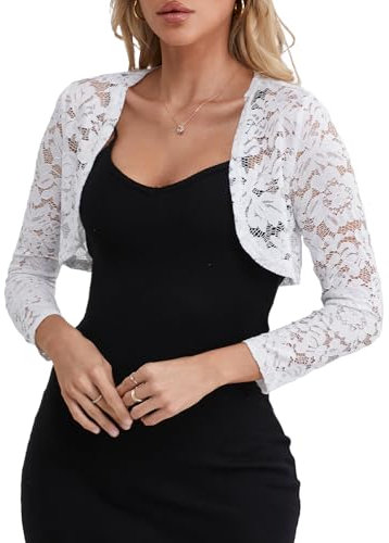 fuinloth Bolero Jacke Damen Festlich Jäckchen für Abendkleid Kurze Festlich Schulterjacke Elegant Hochzeit Bolerojacke, Weiß, L, 38-40