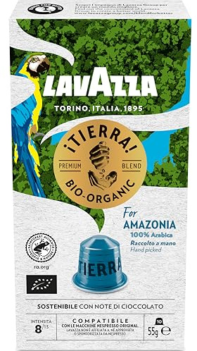Lavazza Tierra for Amazonia Bio Organic, Vollmundiger Espresso mit Aromen von Schokolade und Trockenfrüchten, 10 Kapseln, Nespresso kompatibel