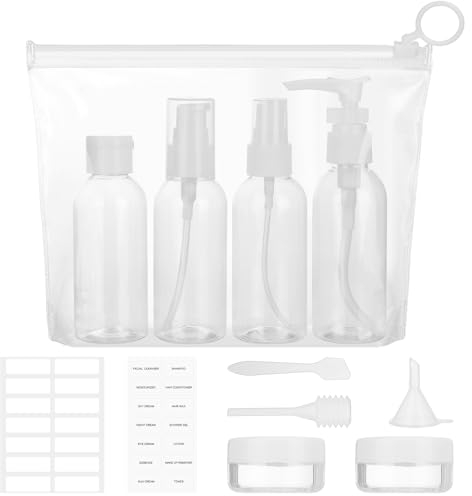 GOTRUST 80ML Travel Bottles for Toiletries, 11PCS Clear Travel Bottle Set, Leak Proof Refillable Toiletries Liquid Containers, Air Travel Size Bottle with Bag and Labels for Cosmetic Lotion