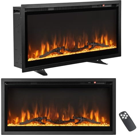 COSTWAY Cheminée Électrique Murale Autoportante 91,5 CM, Cheminée Chauffage 18-28℃ avec 9 Couleurs de Flamme 750W/1500W, avec Télécommande et Minuterie Protection Contre Surchauffe