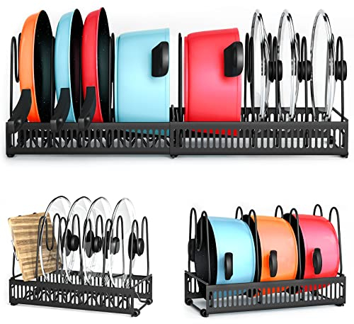 FAOKZE pfannenhalter, 10 Etagen pfannen, topf organizer, topfdeckel aufbewahrung, topfdeckelhalter, schneidebrett organizer, pfannenhalter für schrank, schublade