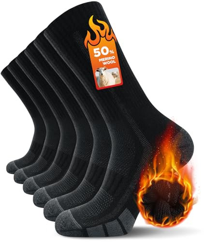 TANSTC Merino Socken Herren,Wollsocken 43-46, Outdoor & Trekking-Socken, Atmungsaktiv & Anti-Blasen Warm Dicke Gepolstert Thermosocken für Herren, Damen, 3 Paar