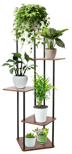 Skymico Indoor Blumenständer Mit 5-Layer-Pflanzenständer-Rack,Pflanzenständer Holz-Retro,Blumentreppe, Blumenbank,Blumenregal Indoo,Einfach zu installierter Blumenständer Metall und Pflanzenregal