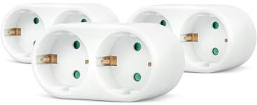Garza - Pack 3 Adaptadores de 2 enchufes Schuko, Base múltiple o Adaptador de regleta Doble, 250W, Blanco