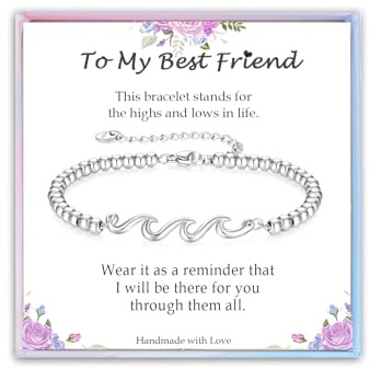 YBISNAIRE Best Friend Bracelet Gifts for Women, Friendship Best Friends Birthday Gifts Ideas for Bestie, Silver Wave Bracelet Christmas Stuffers Gift Graduation Motivational Jewelry
