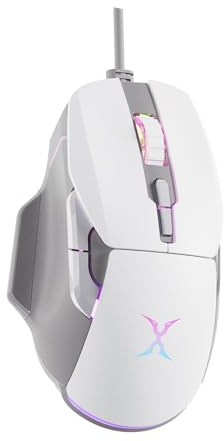 FOXXRAY BM-88 RGB Gaming Mouse, 7200 DPI, Musicsync Backlit, Wired Optical Mouse with 7 Programmable Buttons, 13 Lighting Effects, Braided Cable, Gaming Mouse for PC/Laptop - White