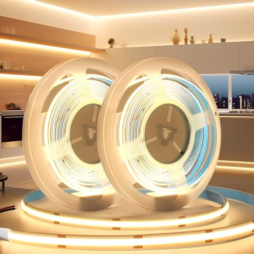BRIMETI COB LED Strip 12V 10M LED Resma Varmvit 3000K 320LEDs/m Flexibel High Density IP20 Självhäftande Band för Sovrum kök TV-bakgrundsbelysning Hem Inredning DIY Dekoration