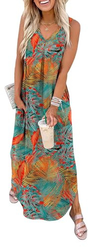 WIHOLL Summer Dresses for Women UK 2026 Maxi Dress Beach Coverups Casual Loose V Neck Side Slit Sundresses with Pockets