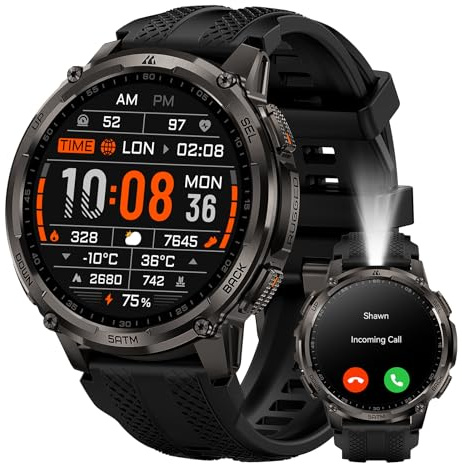 KOSPET Tank T4C Montre Connectée Homme, GPS, Lampe Torche LED et Talkie-Walkie, Corps Entièrement Métallique, 5 ATM & IP69K, Écran AMOLED de 1,5'', Moniteur Sommeil et Fréquence Cardiaque