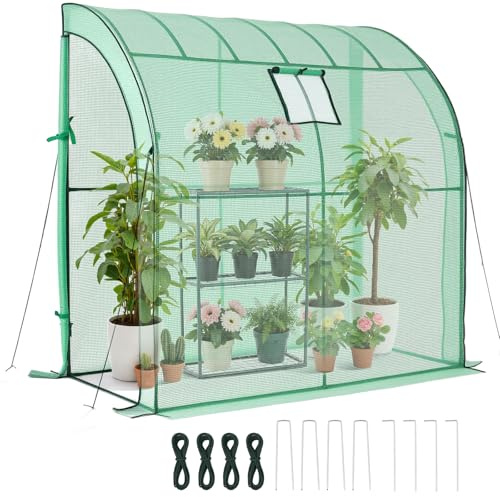 VEVOR Invernadero de Exterior 198 x 100 x 200 cm, Invernadero de Jardín con Ventana y Puertas Enrollables, Accesorios de Estacas y Cuerdas, Vivero Casero para Plantas Verduras Flores en Terraza Patio