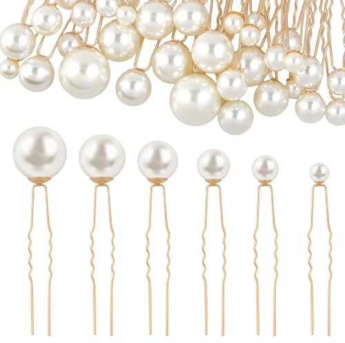 36 Pcs Wedding Pearl Hair Pins 6 Sizes Pearl Bobby Pins U Shaped Rhinestone Hair Clips Bridal Pearls Rhinestone Pearls Hair Accessories for Brides Bridesmaid Women Gifts