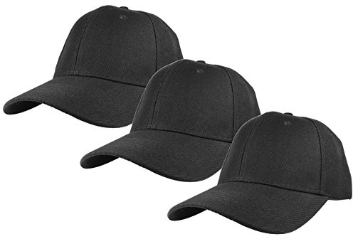 Gelante Plain Blank Baseball Caps Adjustable Back Strap 3 PC-001-Black