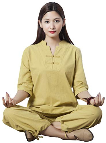 XGYUII Tai Chi Uniform Kleidung Unisex Chinesische traditionelle Baumwolle Seide Stretch Taichi Anzug Tai Chi Übung Taekwondo Training Wing Chun Zen Meditation Kleidung,Gelb,XXL