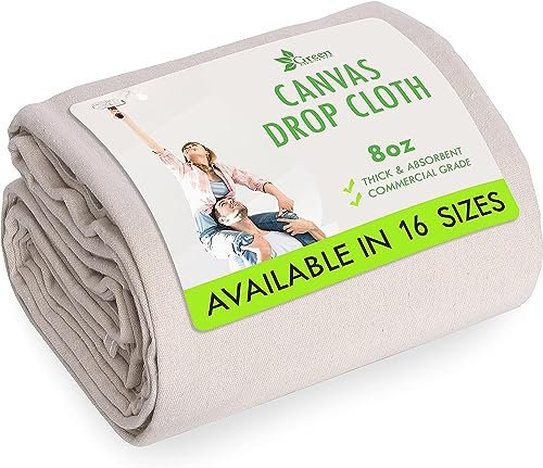 GREEN LIFESTYLE All Purpose Canvas Drop Cloths - Drop Cloth for Painting, Floor Cover, Heavy Duty Protection for Furniture & Surfaces, Reusable Painters Canvas Tarp for Renovation & Home (6x9)