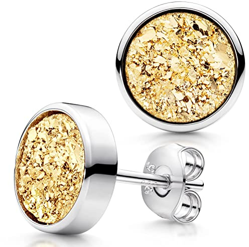 Materia Damen Ohrstecker rund gold - Naturstein Ohrringe Silber 925 SO-74-Gold