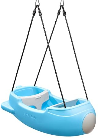 Step2 Rocket Swing Plastic swing in blue | Double swing in rocket shape - with safety belts | 95 cm - max. 22.6 kg per child