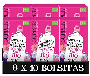 Cupper Bio Cold Water Infusers Blackcurrant & Echinacea, 6er Pack, 60 ungebleichte Teebeutel, umweltfreundlich, fair gehandelt (Cold Brew Tea, Kalter Tee)