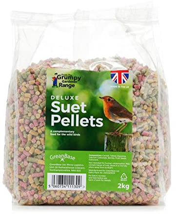 Grumpy Gardener Suet Pellets Wild Bird Food - Deluxe Mix Bird Suet, 2kg | High Energy Bird Feed with Beef Tallow - No Mess Suet Food for Feeders, Tables & Ground Feeding - Year-Round Bird Food