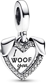 PANDORA Moments Herz & Hund Doppelter Charm-Anhänger aus Sterling Silber mit Zirkonia Moments Collection, kompatibel Moments Armbändern, 792647C01