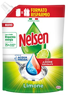 Nelsen Classico Limone, formato ricarica, Detersivo per piatti a mano, Sgrassa a fondo con azione Rinfrescante sulle Stoviglie, confezione singola da 1650 ml