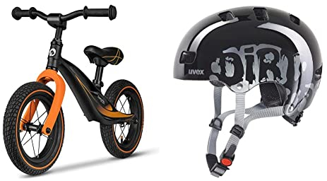 Lionelo Bart Air Laufrad ab 2 Jahre bis zu 30 kg & Uvex Kinder Fahrradhelm Kid 3,Dirtbike Black,51-55 cm