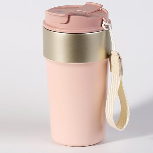 Longiang Taza de viaje de 500 ml, taza de café aislada con tapa a prueba de fugas, tazas de café reutilizables con popote abatible, taza térmica de acero inoxidable al vacío de doble pared para