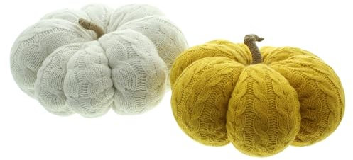 FRANK FLECHTWAREN Deko-Kürbis Strick, 2er Set, 100% Polyester Maße: Ø 24 cm, 26 cm, tolle Herbstdeko, ausgefallen, vielseitig anwendbar,Einzigartige Strickoptik