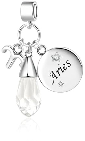 LSxAB Ciondolo a forma di goccia con 12 costellazioni, segno zodiacale, da donna, compatibile con braccialetti Pandora, pequeño, Rame, Non pietra preziosa