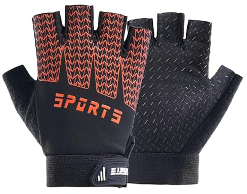 Miokkley Girls Fingerless Bike Gloves, Sport Gloves for 4-10 Year Girls Monkey Bars Rock Climbing Gloves Cycling Biking Fishing (Orange, Medium for 8-10 Y)