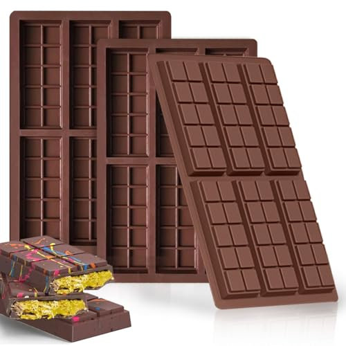 Moldes de Chocolate, 3 Piezas Moldes de Barra de Chocolat, Moldes de Chocolato Profundo, Antiadherente Moldes Chocolate Silicona para DIY Caramelo de Caramelos de Praliné de Chocolate
