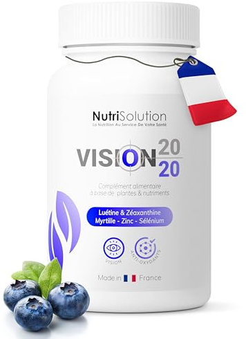 Vision 20/20 : Complément Naturel pour la Santé des Yeux à Base de Myrtille, Lutéine et Zéaxanthine - Favorise une Vision Claire - 30 gélules véganes - Fabriqué en France par NutriSolution (1)