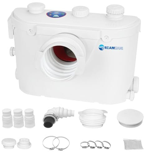 Macerator Pump with 4 Water Inlets,Sewerage Pump for Macerating Toilet Pump Domestic Waste Water Bathroom Toilet Sink Kitchen Drainagewith Sharp Stainless Steel Blade for Water Disposal Sewage Pump