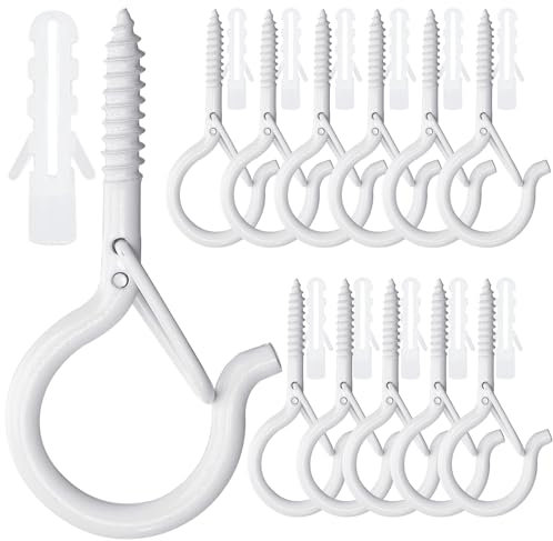 xiaoxiaozhijia Set de 12 Crochets à Vis,Crochets de Mur avec Sécurité pour Suspendre des Paniers de Plantes,des Nichoirs,des Carillons Éoliens (Blanc)