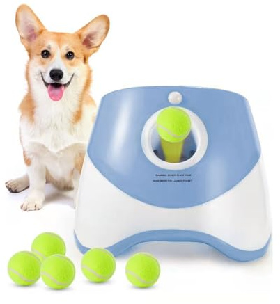 Polegas Automatic Dog Ball Launcher,Interactive Balls Thrower with 10-30 ft Throw Distance,Throwing Machine for Small Dogs with 6 Pcs 2 Tennis