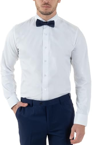 Giosal Camicia Uomo da Smoking Collo Diplomatico Slim Fit Basic Casual Elegante Cerimonia Tinta Unita Vari Colori (IT, Testo, L, Regular, Regular, Bianco)